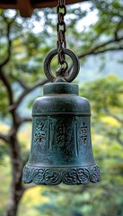 Obraz premium Hanging bronze bell in garden