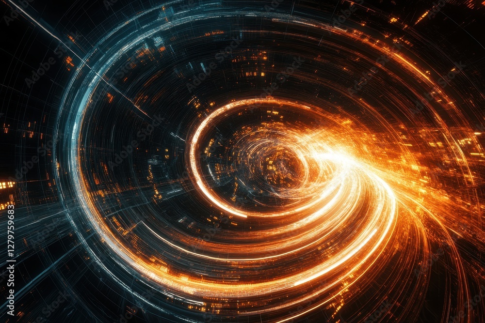 Poster Digital waves of light and energy in abstract design create a mesmerizing visual journey through an unseen universe