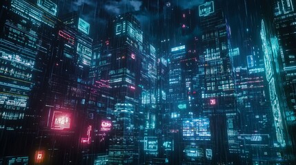 Fototapeta premium Cyberpunk City Glowing Holograms Neon Nights 1
