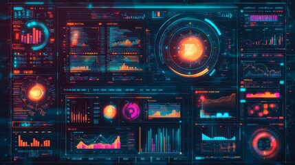 Obraz premium Cyberpunk Digital Dashboard Futuristic Analytics UI