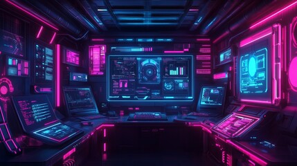 Obraz premium Cyberpunk Digital Dashboard Futuristic Neon Analytics 1