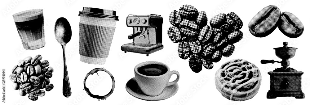 Canvas Prints set of coffee shop halftone grunge vector design elements