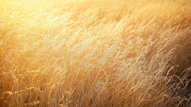Expansive field of tall, dry golden grass, a peaceful nature background with copy space.