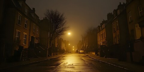 Night Street Scene: Mysterious Foggy London Lane