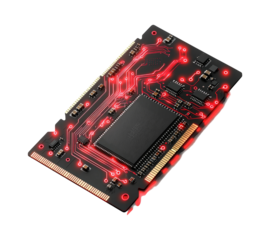Circuit Board with Neon Lines on Transparent Background