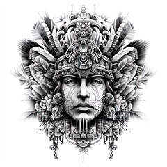 Mayan Inspired Monochromatic Portrait With Intricate Headwear