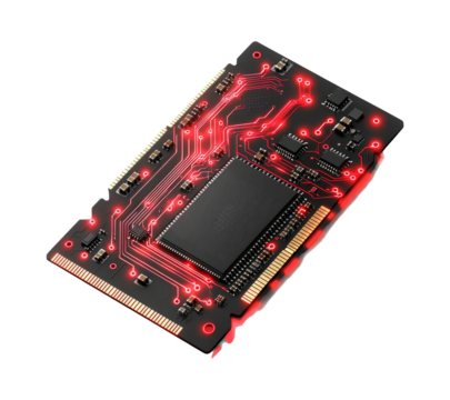 Circuit Board with Neon Lines on Transparent Background