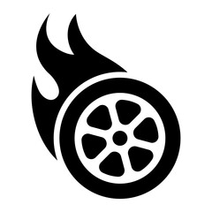 flaming wheel icon symbolizing speed and power. © jattumongkhon