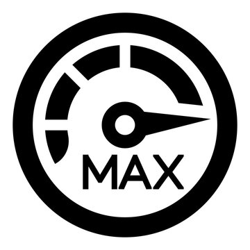 speedometer icon with a needle pointing to maximum speed.