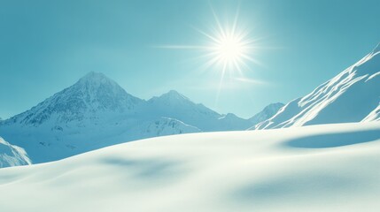 Fototapeta premium Sharp peaks covered in thick snow under a bright midday sun, crisp shadows and open space.