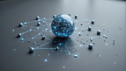 Digital Globe Surrounded by Network Nodes and Connections