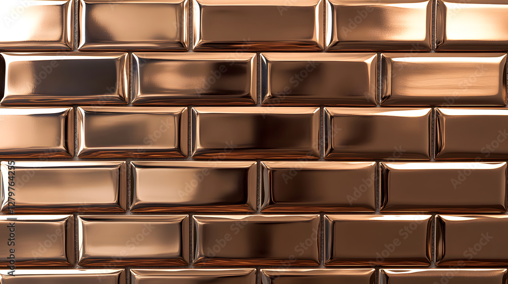 Poster copper-colored glossy rectangular tiles in running bond pattern