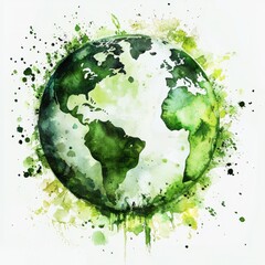Artistic expression of a lush, green globe through watercolor.