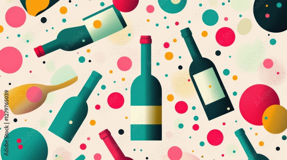 Aufkleber colorful abstract background featuring various wine bottles and playful circles in different sizes