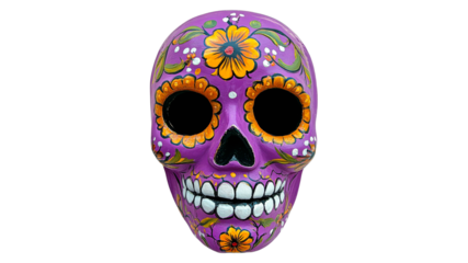 Vibrant sugar skull with floral patterns