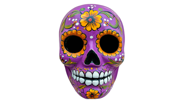Vibrant sugar skull with floral patterns
