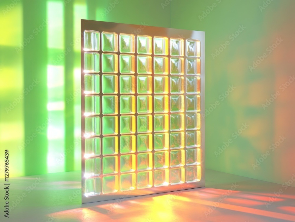 Aufkleber abstract glass block wall with colorful illumination and geometric patterns
