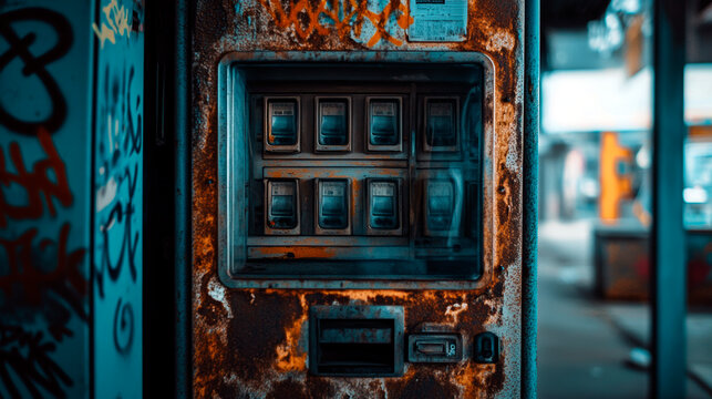 Rusty Metal Vending Machine Covered in Graffiti - Powered by Adobe