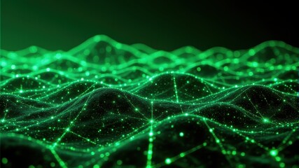 Green Abstract Landscape with Lines and Dots for Digital Background