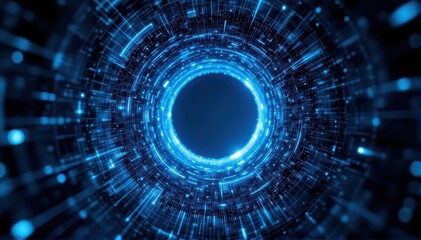 Hypnotic Blue Glow of Digital Tunnel with Vibrant Light Particles
