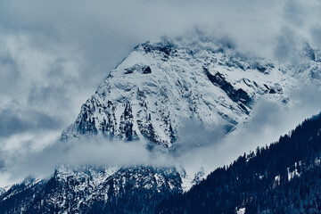 Beautiful panoramic view to the Sellaronda - the ski circuit around the Sella group in Dolomites, Italy - Badia, Gherdeina, Fascia. Extraordinary snowy peaks of the dolomites, southern Alps.