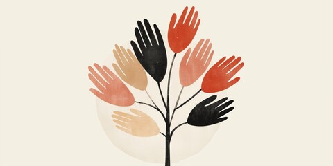 Fototapeta premium Diverse unity symbolized by colorful hands forming a tree