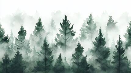 Watercolor seamless pattern featuring serene forest landscapes.