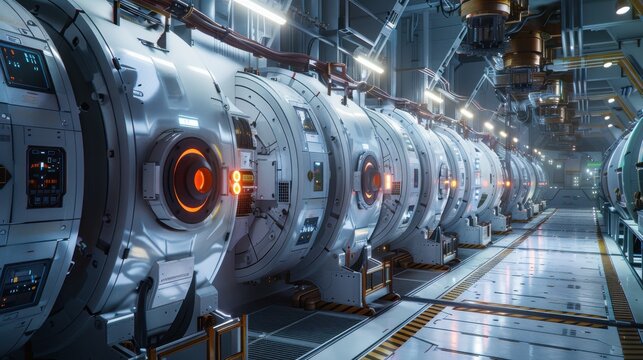 Cryo data vaults glow dimly in a cloud cold storage facility with minimal pathways tech-industrial aesthetic.