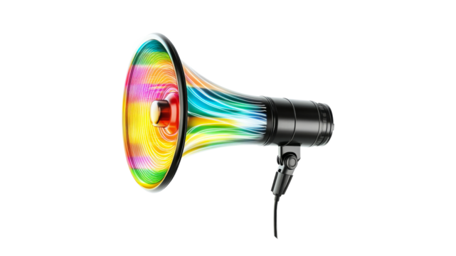 Colorful megaphone promoting sound and creativity
