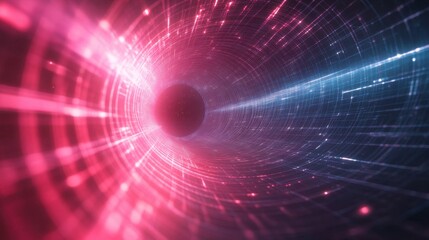 Cosmic Voyage: A mesmerizing depiction of a vibrant cosmic tunnel. Radiant in hues of red and blue with a spherical core, it evokes a sense of wonder and the vastness of space.