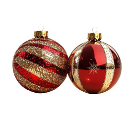Red Glitter Christmas Ornaments on Transparent Background