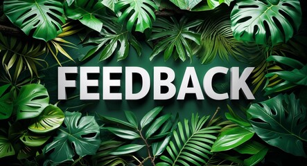 feedback lettering on jungle leaves background