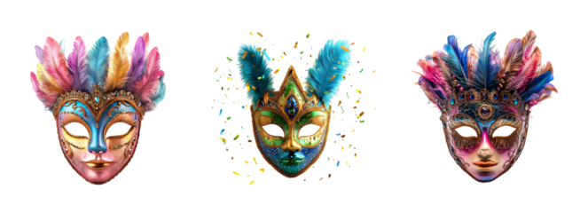 Colorful Masks with Feathers for Festive Celebrations