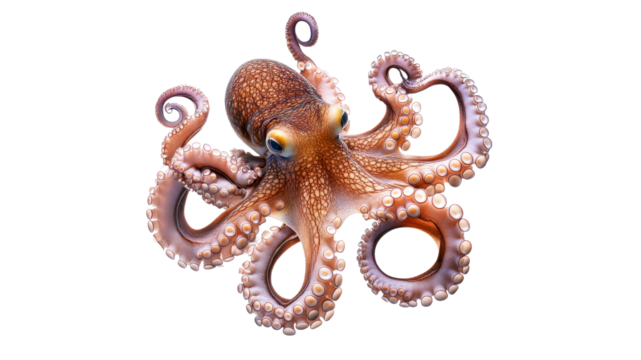 Colorful octopus swimming in clear water