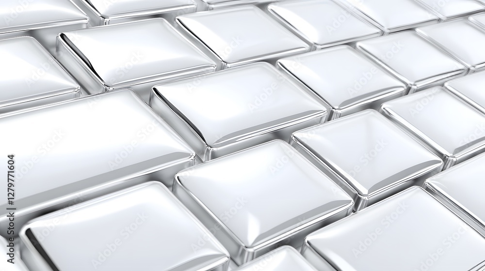 Poster arrangement of white rectangular blocks with metallic sheen