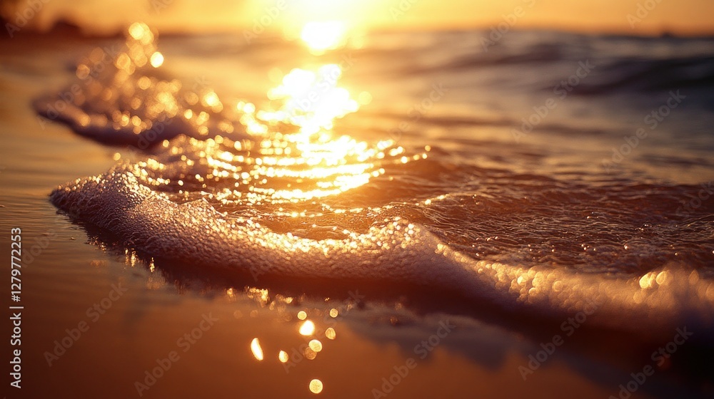 Poster Ocean wave sunset beach foam travel background