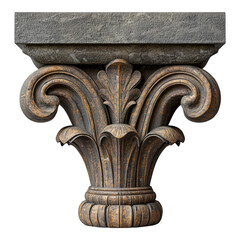 An ornate, artistic, and architectural column base is the subject of the image. The images shows a detailed carved stone column base.