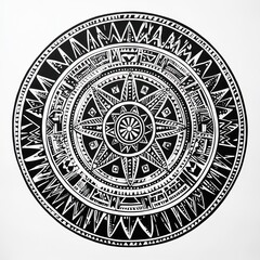 Obraz premium Black and White Circular Mandala Design Featuring Intricate Geometric Patterns