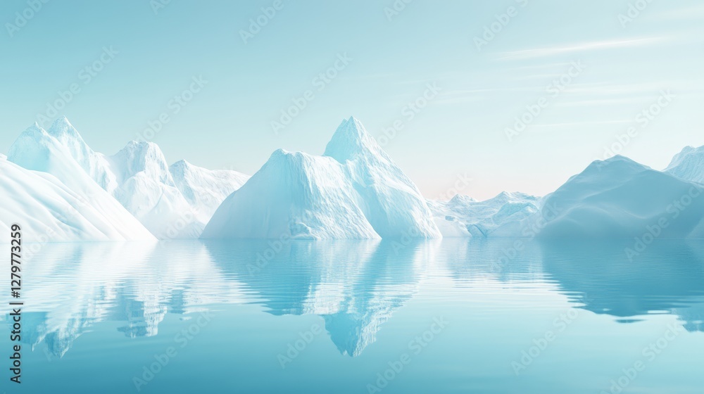 Poster icebergs floating serenely in the calm arctic ocean create stunning reflections on the turquoise wat