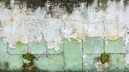 Obraz premium Old weathered wall with peeling paint and moss