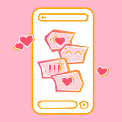Red love hearts in speech balloons. Cute romantic chat in messenger. Valentine's day holiday design