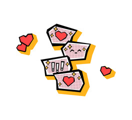 Red love hearts in speech balloons. Cute romantic chat. Valentine's day holiday design