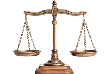 Symbol of justice with bronze scales in focus