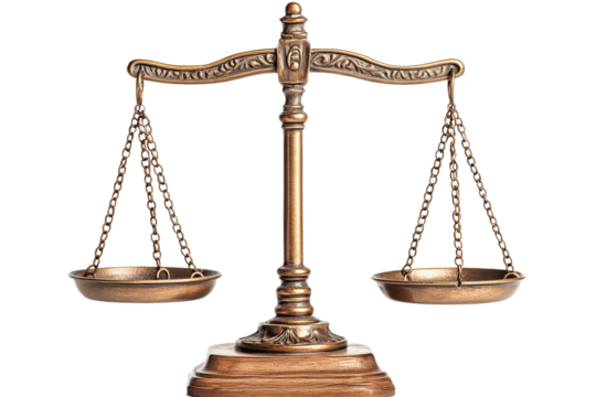 Symbol of justice with bronze scales in focus