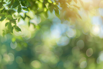 Fototapeta premium Blurred Green Foliage with Bokeh and Sunlight