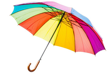 Colorful Rainbow Umbrella with Bright Transparent Canopy and Wooden Handle