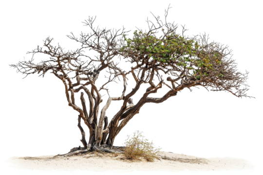 Unique Desert Tree with Intricate Branch Structure and Green Foliage