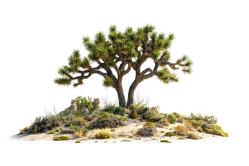 Joshua Tree Isolated on Sandy Ground Surrounded by Desert Vegetation