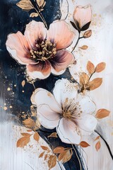 Abstract Floral Painting with Gold Accents
