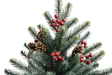 Festive holiday tree with decorations and berries